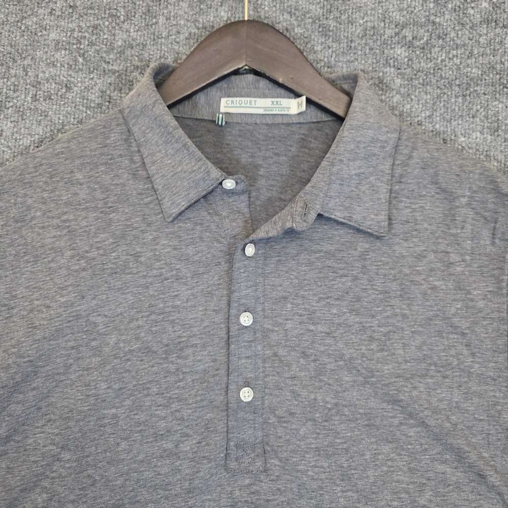 Criquet Polo Shirt Mens XXL Gray Striped Short Sleeve Pima Cotton Blend Preppy